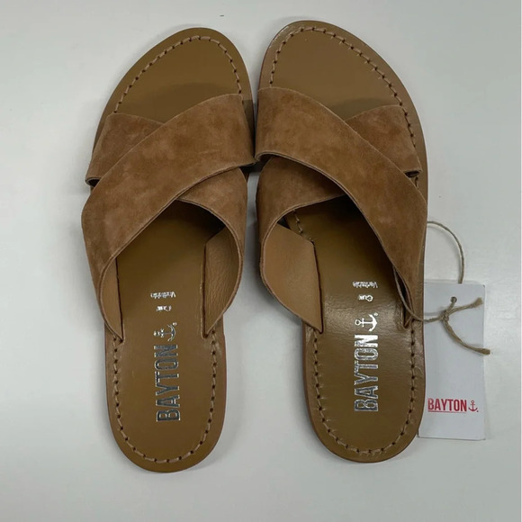 NWT Bayton Nilda Brown Criss Cross Flat Sandal Size EU 37, US 6 - Picture 1 of 5